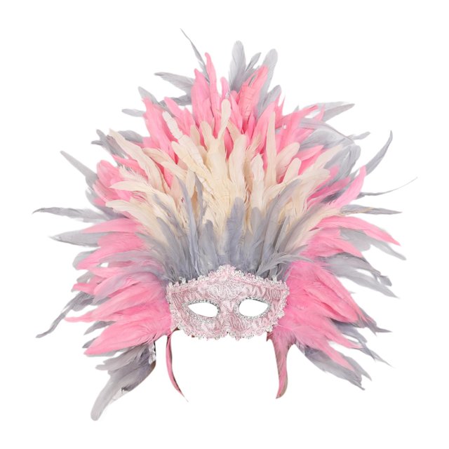 Tocado de plumas para disfraz, máscara de plumas, tocado decorativo para cosplay Rosa Gris