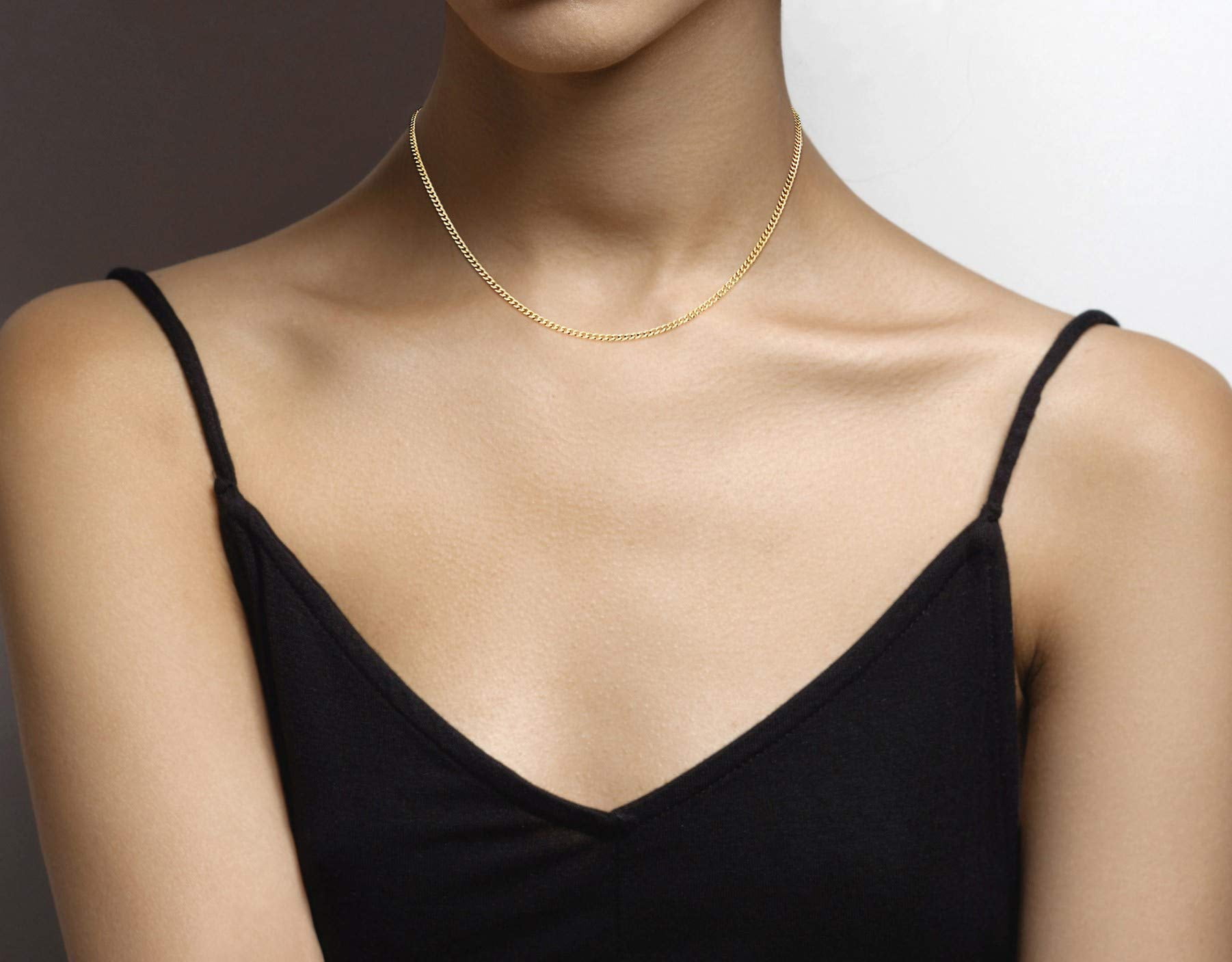 Miabella Italian 18K Gold Over 925 Sterling Silver 2.3mm Curb Cuban Link Chain Necklace for Women Made in Italy(Length 16 Inches (women's choker length))