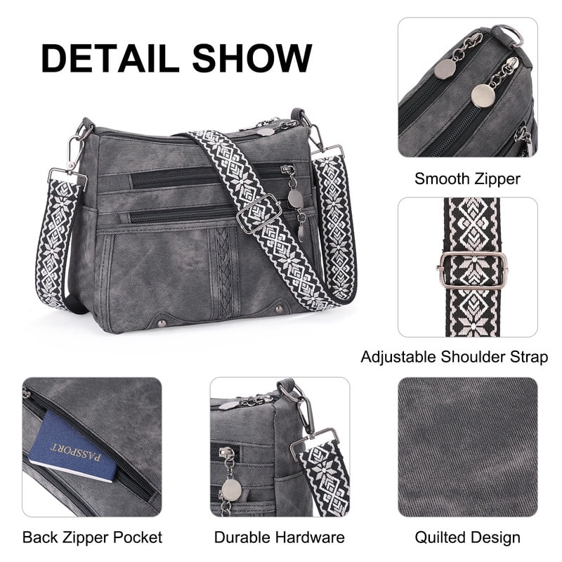 GAEKEAO Crossbody Bags for Women Soft Leather Large Capacity Multi Pocket Shoulder Purse with Adjustable Strap