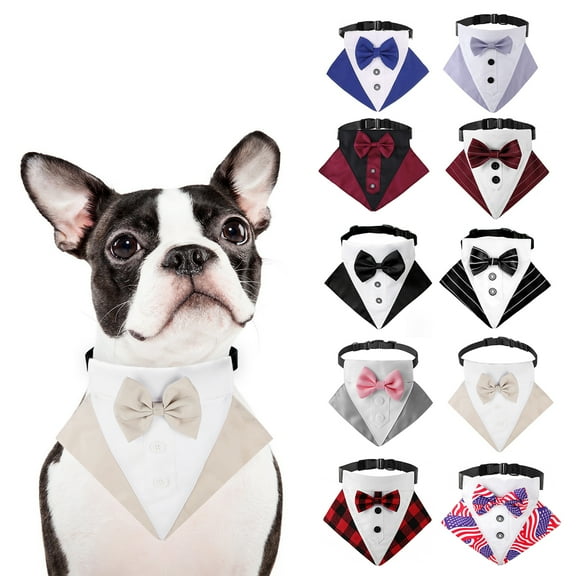 BT Bear Dog Tuxedo, Dog Wedding Bandana Collar with Bow Tie, Adjustable Dog Tux Formal Dog Costumes for Small Medium Large Dogs Beige S
