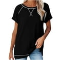 thumbnail image 2 of AXXD Black Basic Work Blouses for Women Summer 2024 Solid Color Short Sleeve Casual Round Neck Side Split Trendy T Shirt Short Sleeve Round Neck Top, 2 of 6