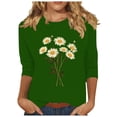 thumbnail image 1 of Tnhcen Chemises à Manches 3/4 Col Rond Imprimé Floral Automne pour Femmes - Basiques Décontractés Grande Taille P-3TG, 1 of 4