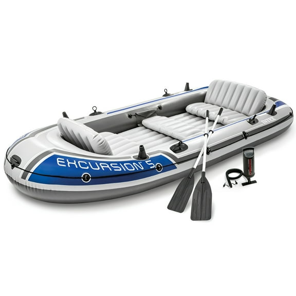 Open Box Intex Excursion 5 Inflatable Rafting/Fishing Boat Set w/ 2 Oars