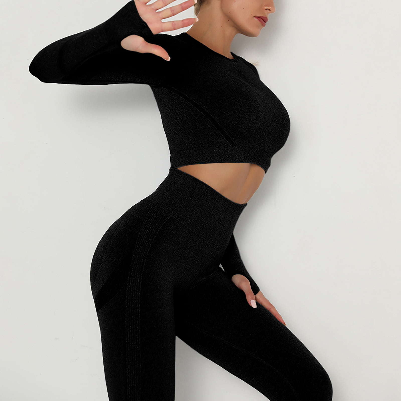  Kaerm Women's Gradient Gym Yoga Workout Sports Outfits Crop Top  with Shaping Leggings Set Tracksuit Black XL : Clothing, Shoes & Jewelry