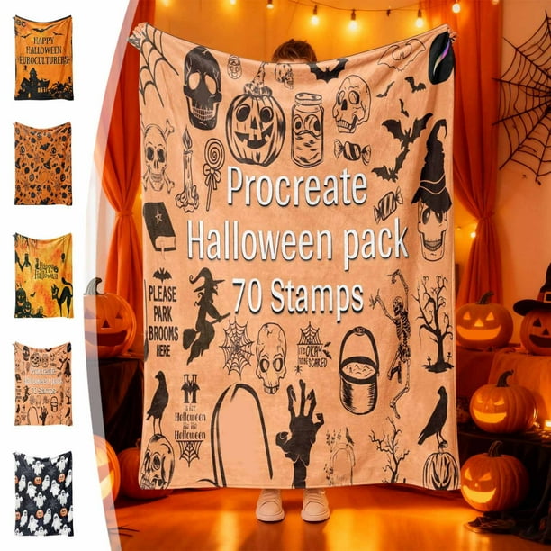 Manta de Franela de Halloween con Estampado Digital de Fantasma de Calabaza Espeluznante para Sofá, Manta para Todas Las Estaciones