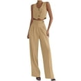 thumbnail image 2 of Summer Two Piece Sets For Women V-Neck Waistcoat Pants Wide-Leg Pants Solid Color Casual Comfortable Matching Sets — Khaki∣2XL, 2 of 6