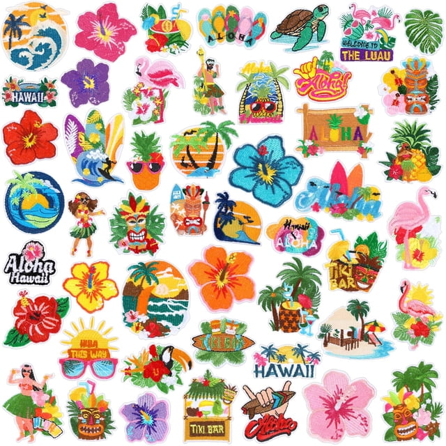 Set de 48 parches bordados hawaianos termoadhesivos de Yuxung
