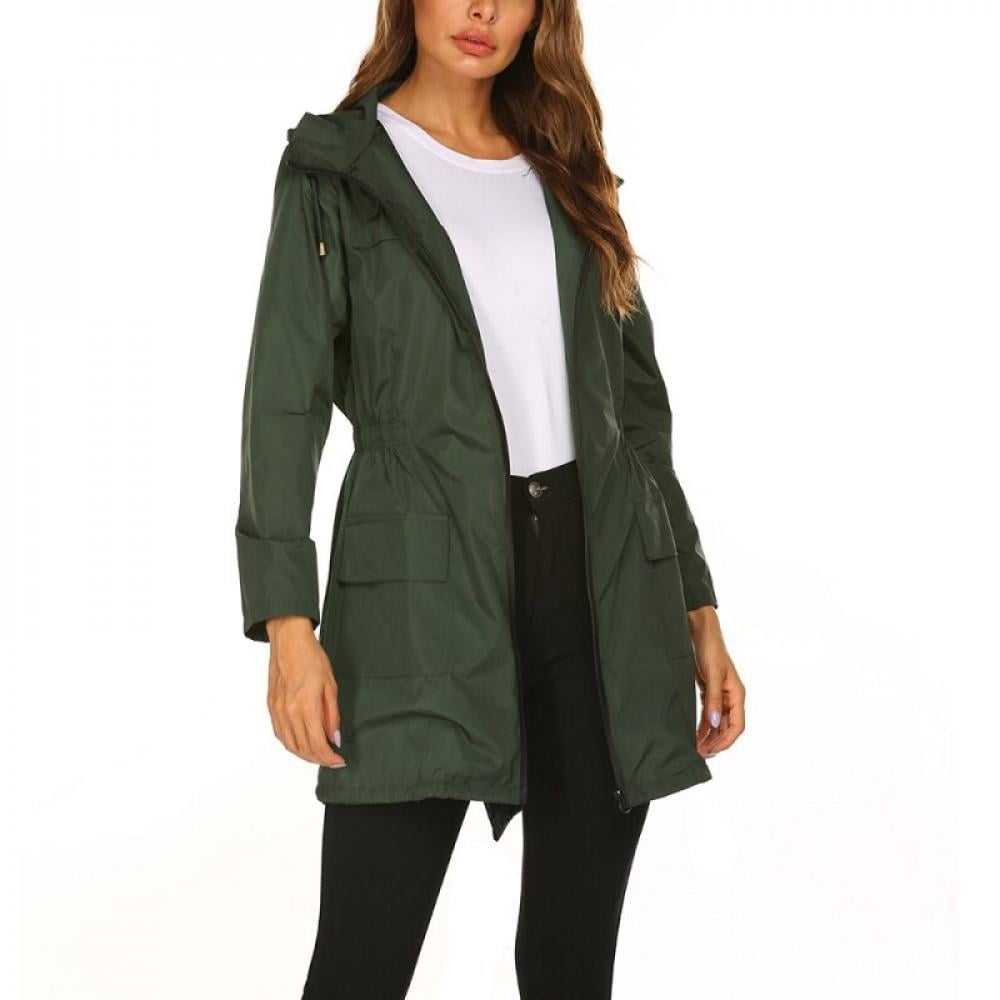 Rain Coats for Women Waterproof Rain Jacket Lightweight Windbreaker Outdoor Hooded Trench Coat