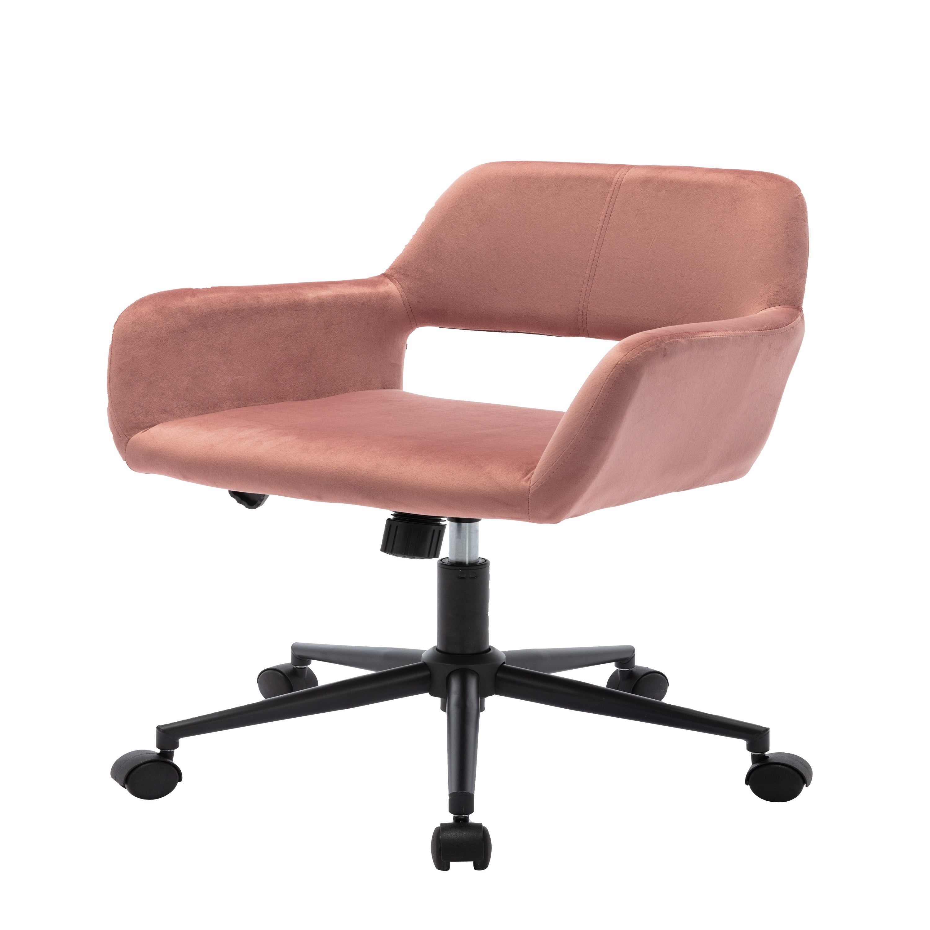 Aukfa Hollow Back Velvet Office Chair With Upholstered,360°Computer Chairs,Swivel Makeup Chair For Girls Women,Modern Design Task Chair With High Adjustable,Cute Chairs For Bedroom Desk,Pink