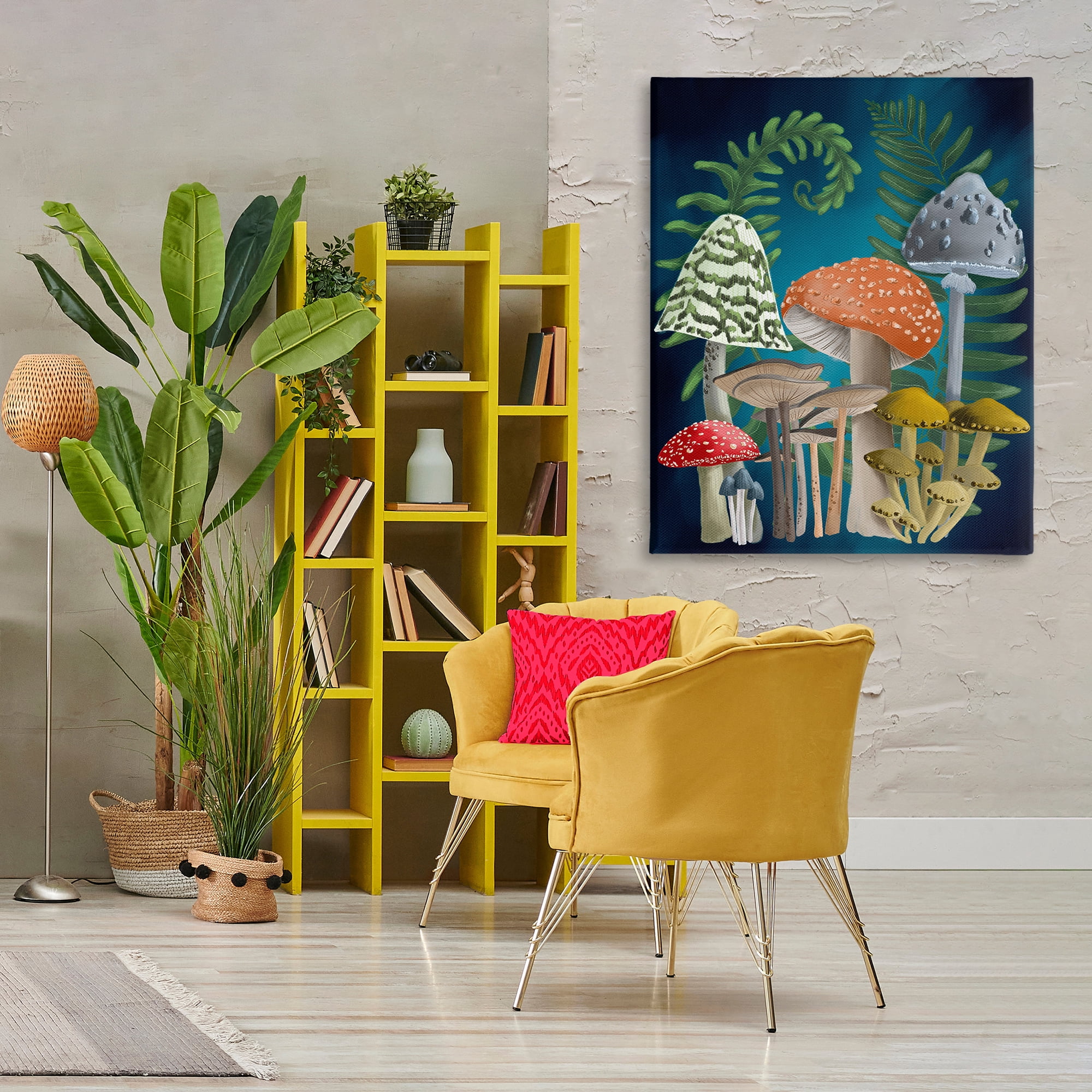 Stupell Industries Curling Ferns & Mushrooms Botanical & Floral Painting Gallery Wrapped Canvas Art Print Wall Art, 36 x 48