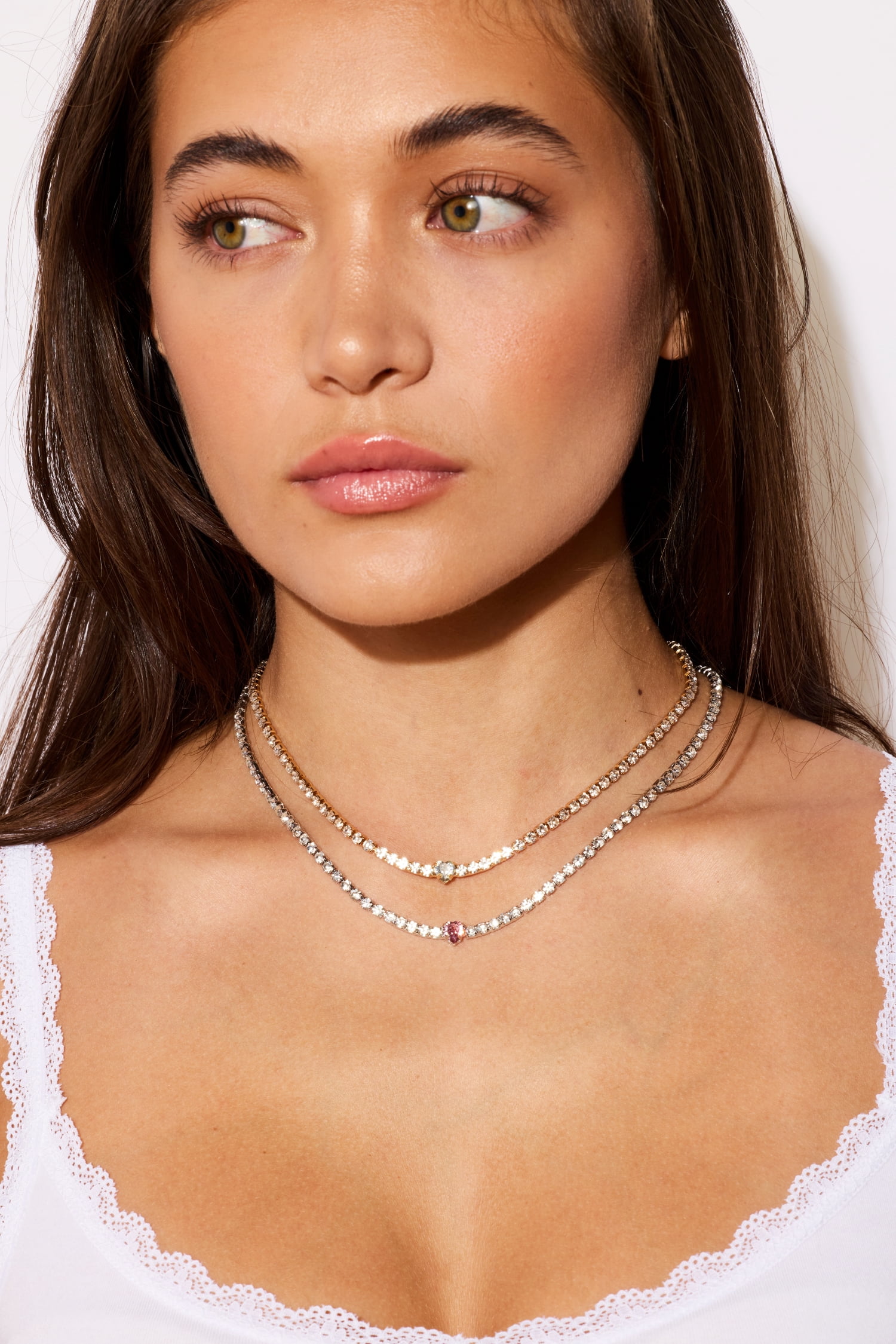 Bella by Thorne Heart CZ Tennis Adult Necklace, Gold/Clear