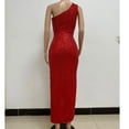 thumbnail image 6 of Linen Dress Lady Sequin Evening Gown Womens Sleeveless One Shoulder Sparkly Dress Glitter Wrap Cocktail Formal Slit Maxi Dresses 3XL, 6 of 7