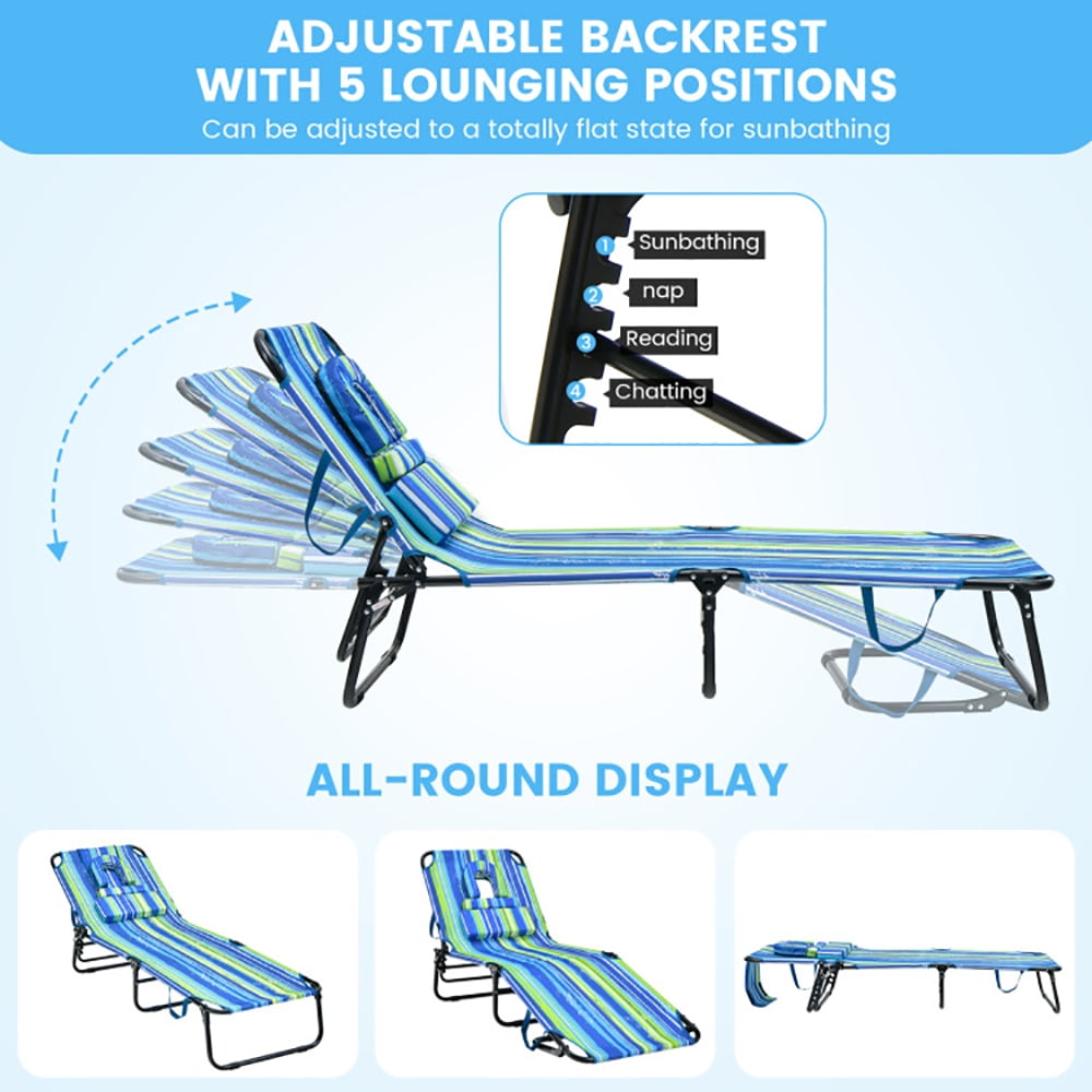 Aimee Lii Beach Chaise Lounge Chair with Face Hole and Removable Pillow, Patio Loungers, Blue & Green Aimee Lii Beach Chaise Lounge Chair with Face Hole and Removable Pillow, Patio Loungers, Blue & Green