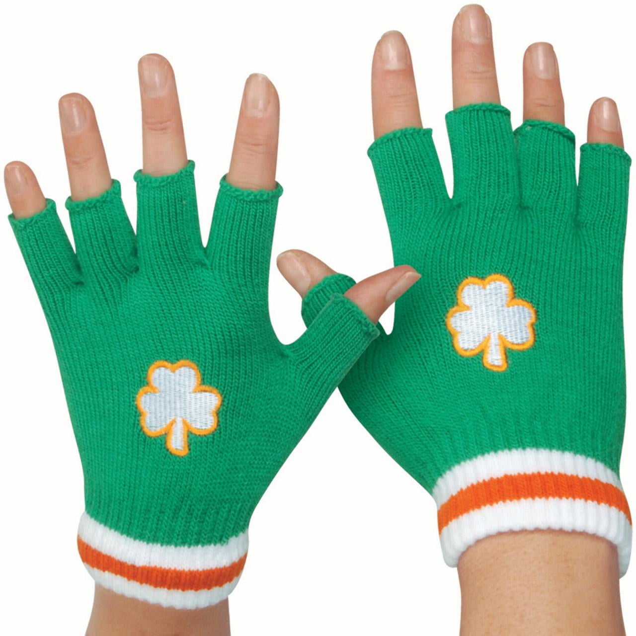 Star Power Irish St Patricks Day Short Woven Fingerless Gloves, Green