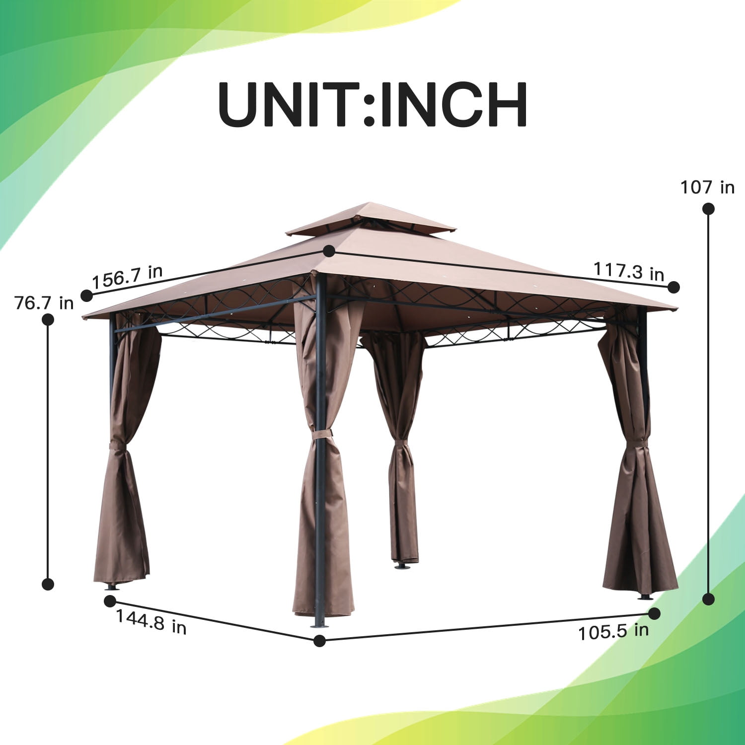 FDW 10’ x 13’ Double Vented Canopy Gazebo, Large Space with Sidewalls and UV Protection