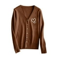 thumbnail image 5 of NTACZA Love Heart Womens Oversized Sweater V Neck Brown Valentine's Day Sweater Cardigan Button Up Womens Jumper 3X, 5 of 5