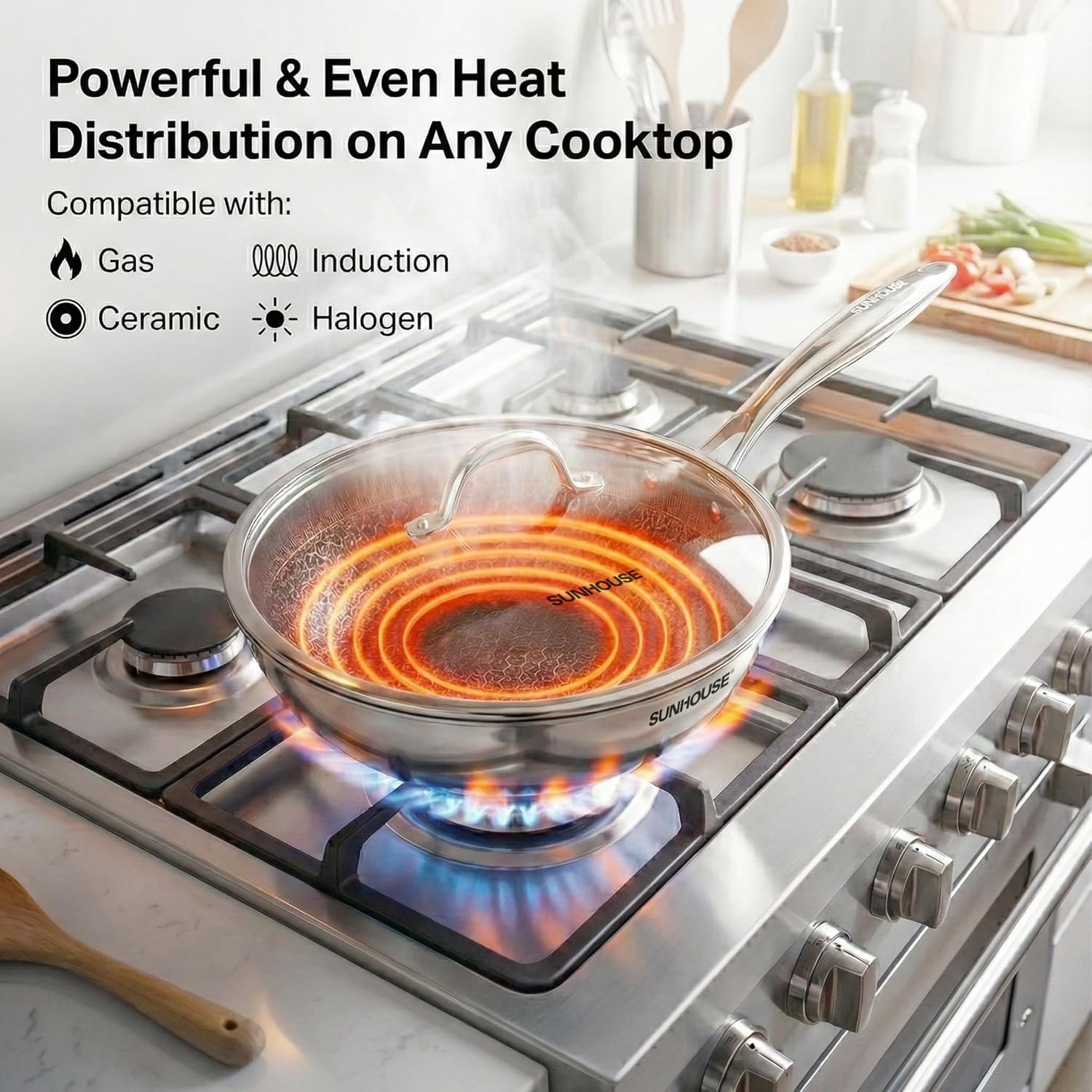 Non Stick Frying Pans, 5-Quart with Lid, Hybrid Frying Pans Nonstick, Nonstick Skillets Stainless Steel, Dishwasher & Oven-Safe, Induction Compatible Cooking Pan, PFOA  Cookware