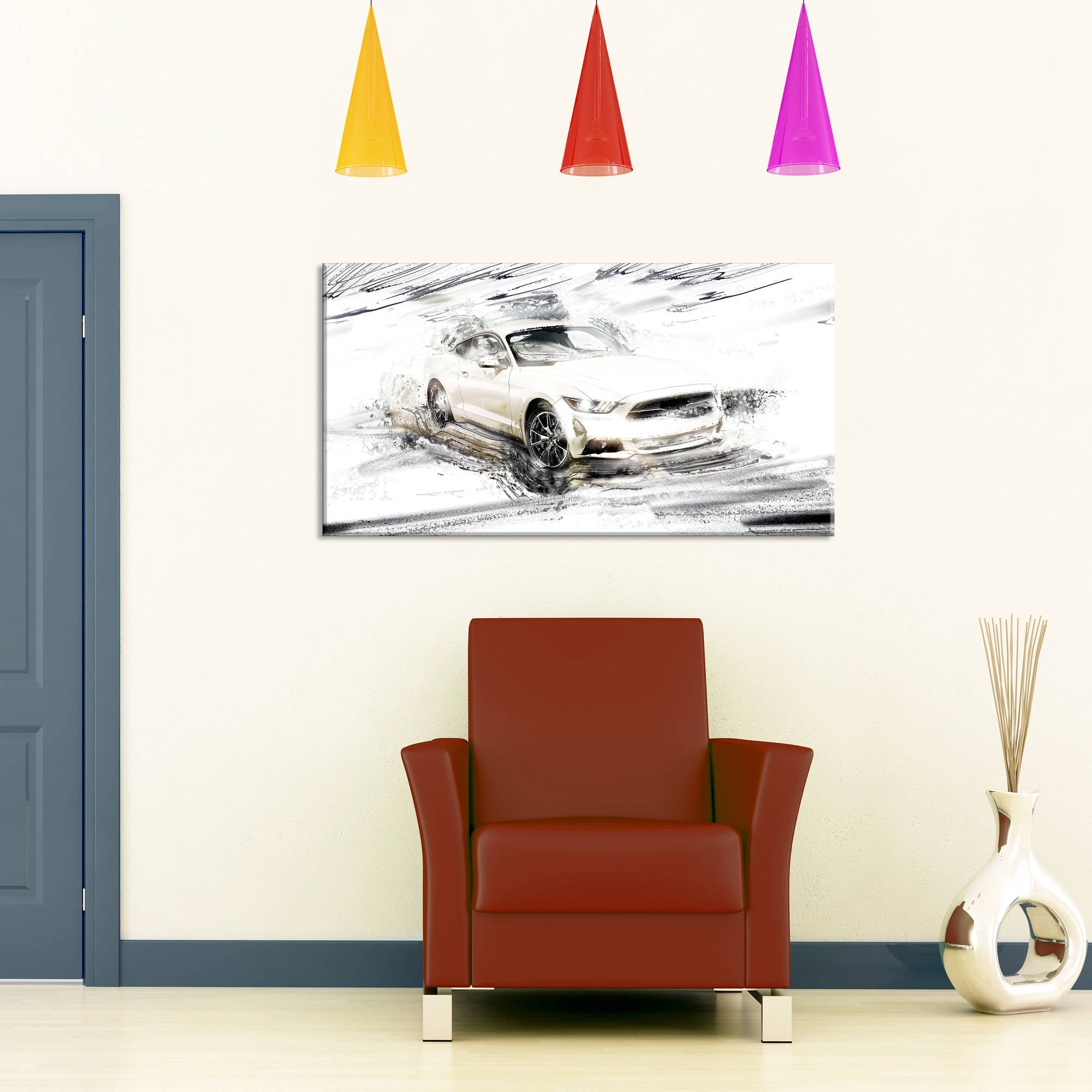 DESIGN ART Super Charged White Muscle Car" Gallery-wrapped Canvas