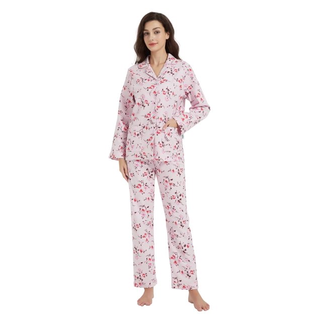 Apparonia Conjuntos de Piyamas Mujer 100% Algodón Francela Flor Rosada Claro 3XL