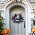 thumbnail image 4 of GOGRANT 22" Halloween Wreath for Front Door, Halloween Skull Wreath with Lights, Spooky Halloween Wreaths with Black, Blue, Purple Flowers, Indoor/Covered Outdoor Halloween Props Decoration, 4 of 7