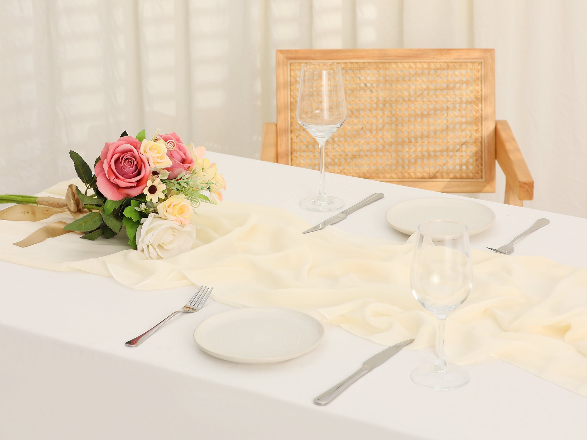 Unique Bargains 10ft Chiffon 120 Inch Long Sheer Romantic Table Runner (6 Count) Beige 28x120 Inch