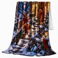thumbnail image 2 of Woodland Animals Snowy Cottage Christmas, Festive Holiday Scene, Warm Flannel Blanket for Cabin and Lodge with Detailed Artwork, Art Lovers Christmas Gift, Festive Home Decor, 2 of 9