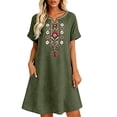 thumbnail image 2 of Antinious Ladies Short Sleeve V-Neck Embroidered Bohemian Versatile Dress with Side Pockets, 2 of 5