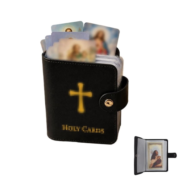 Genuine Leather Holy Card Holder with 54 Cards Religious Card Storage Organizer Wallet Case
