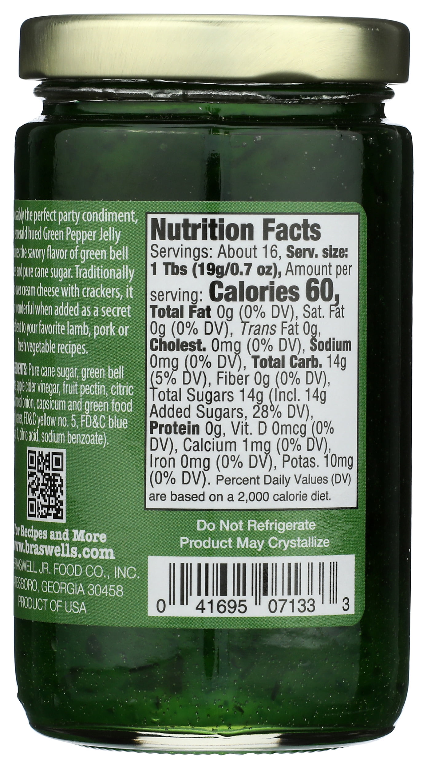 Pack of 6, Braswell Green Pepper Jelly, 10.5 oz