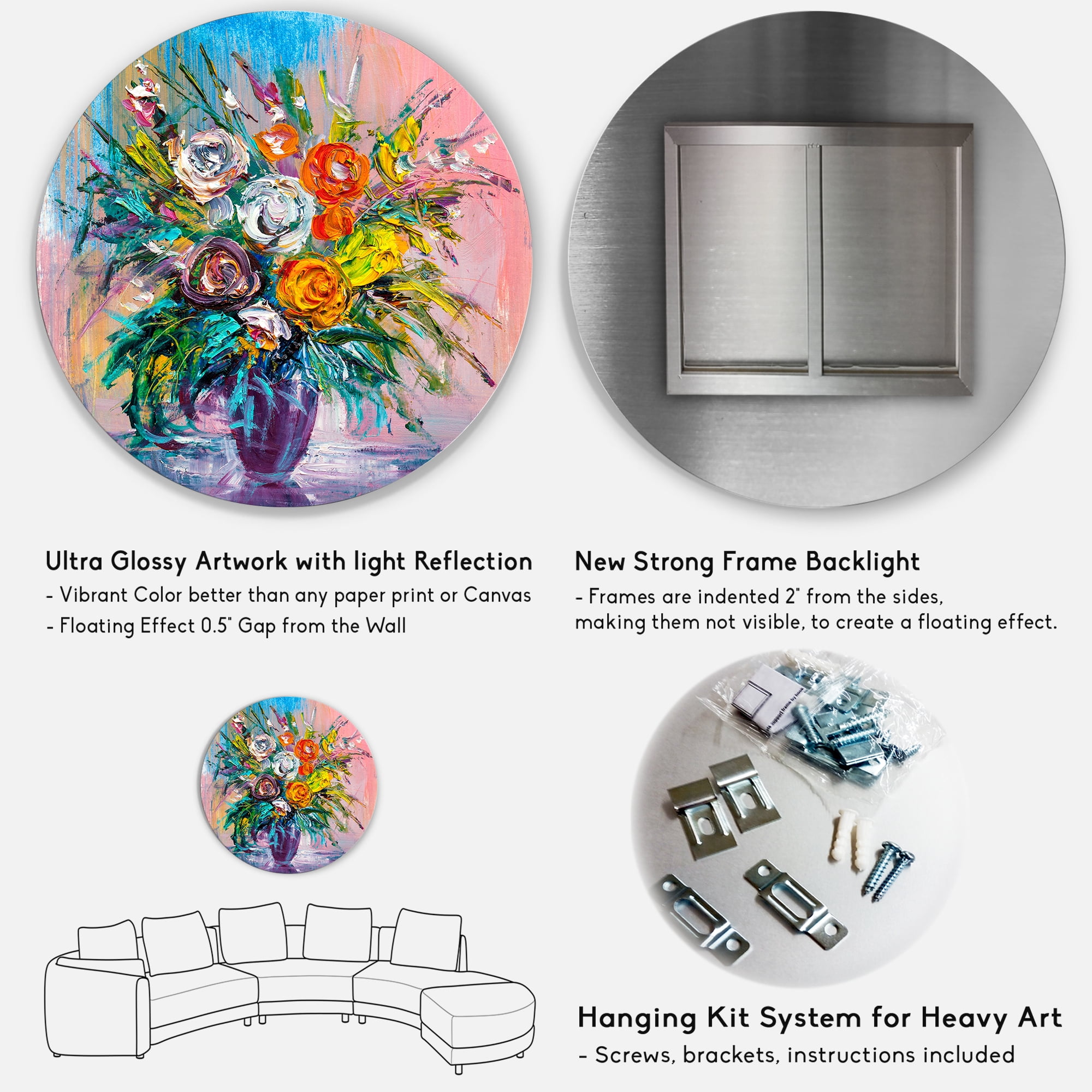 Designart 'Bouquet Of Vibrant Colored Flowers' Traditional Circle Metal Wall Art 29x29 - Disc of 29