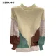 thumbnail image 4 of Suéter holgado de manga larga para mujer, estilo vintage de invierno, con cuello redondo y retazos, estilo informal, 2023, 4 of 5