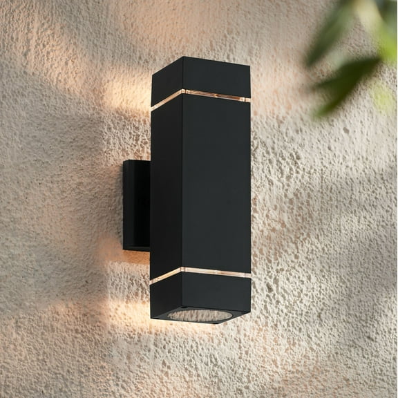 Possini Euro Design Skyridge 11 3/4" High Mid Century Modern Outdoor Wall Light Fixture Mount Porch House Up-Down Black Aluminum