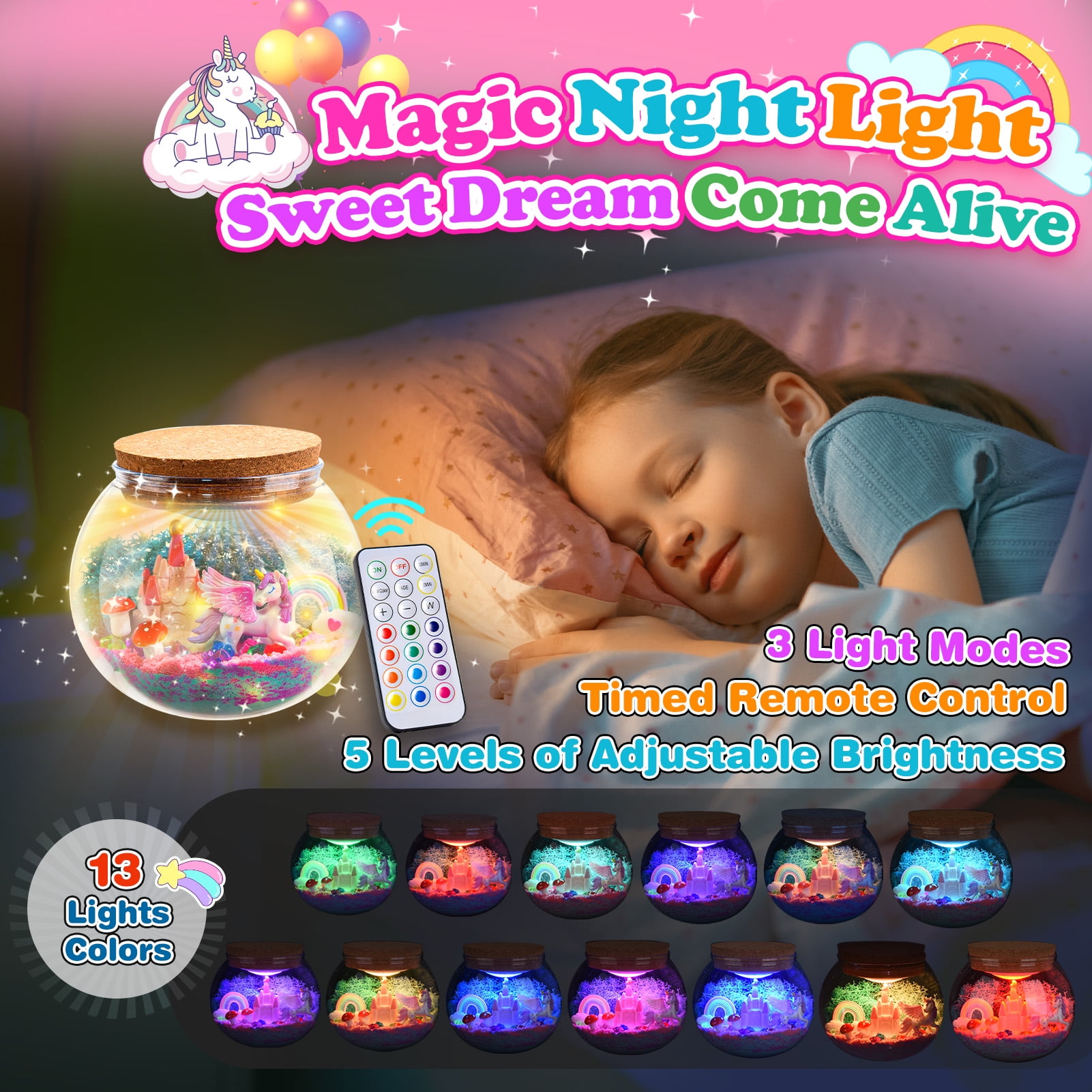 Unicorn Terrarium Craft Kit for Kids, Unicorn Gifts for 3 4 5 6 7 8 Year Old Girls, Craft Kits for Kids Girls Age 3-9, Kids LED Night Light, Birthday Gifts for 5-12 Year Old Girls