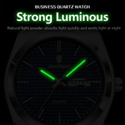 POEDAGAR Business Mens Stainless Steel Waterproof Luminous Quartz Watches with Dual Calendar Display