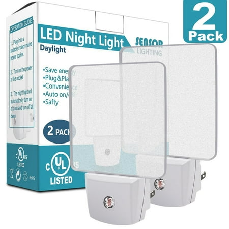 Led Night Light Wall Plug LED Night Light with Smart Light Sensor, Costech UL Listed Plug in Cordless Wall Light with Daylight Auto Sensor On/Off Dusk to Dawn for Bedroom, Bathroom, Hallway, Stairway, Kitchen (2 Pack) ()