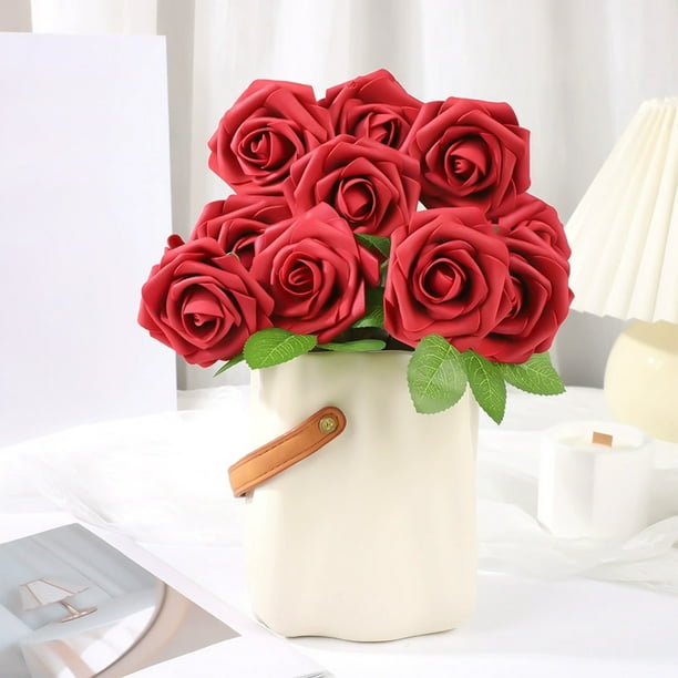 25 piezas de rosas de espuma artificial azul con tallos para ramos de novia, decoración de despedida de soltera, arreglos florales falsos, decoraciones del día de San Valentín