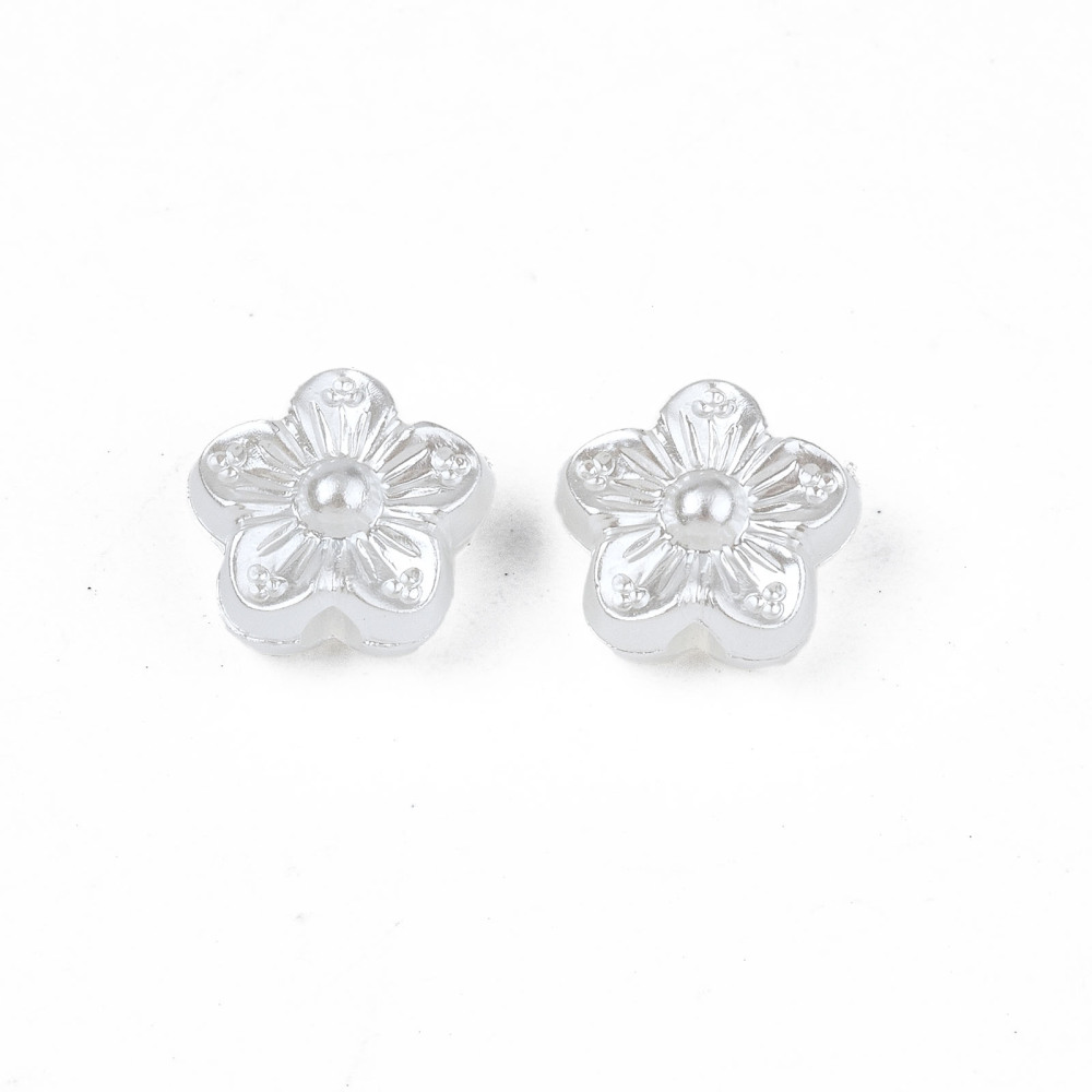 Plastic Imitation Pearl Beads Flower Creamy White 9x9x5mm Hole: 1.6mm 3270pcs/500g