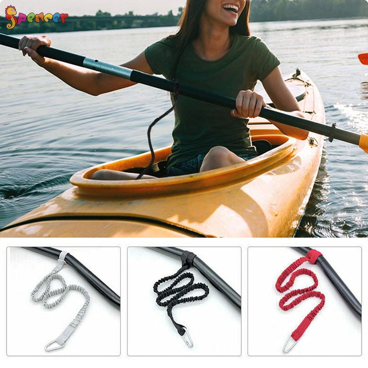 Set of 2 Kayak Paddle Leash Inflatable Boat Fishing Rod Fishing Accessory 
