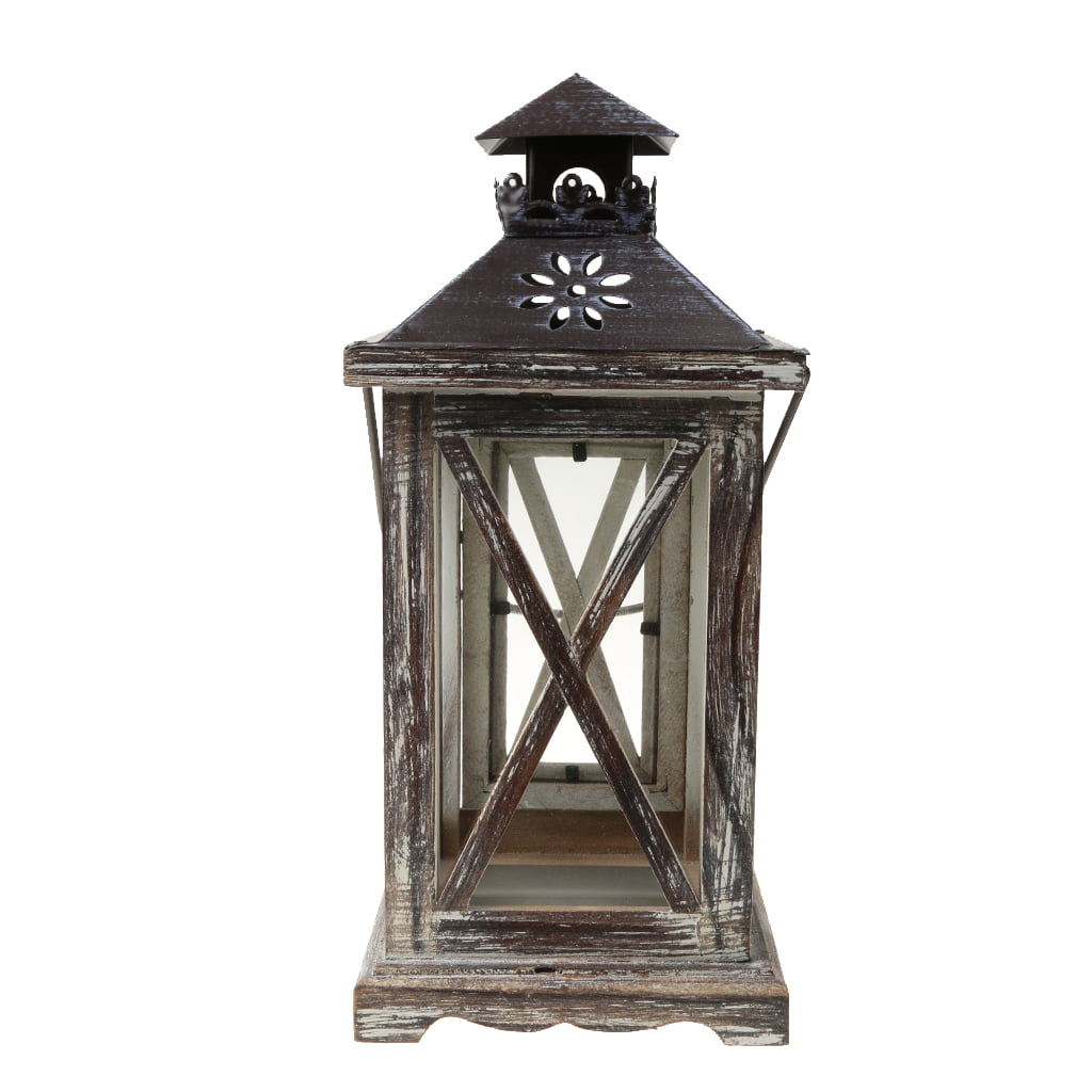 Vintage Wooden Tealight Candle Holder Lantern Wedding Desk Hanging Decor #2 