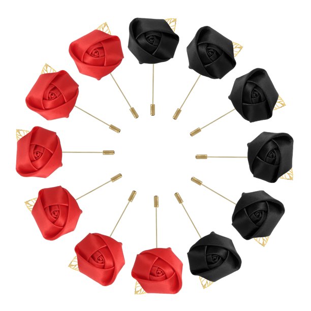 Ramos de Rosas para Novios, Pines de Ramo para Hombres, Ceremonia de Boda, Aniversario, Fiesta Negro/Rojo 12 Pcs