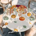 thumbnail image 2 of Fall Orange Green Pumpkins Round Tablecloth, Fitted Table Cover with Elastic for 45"-54" Round Tables, Thanksgiving Maple Leaf Rustic Table Cloth Outdoor Indoor Dinning Party Waterproof Tablecloths, 2 of 7
