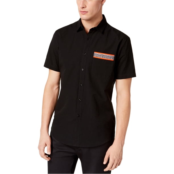 INC Camisa con botones texturizados para hombre, negro, extragrande