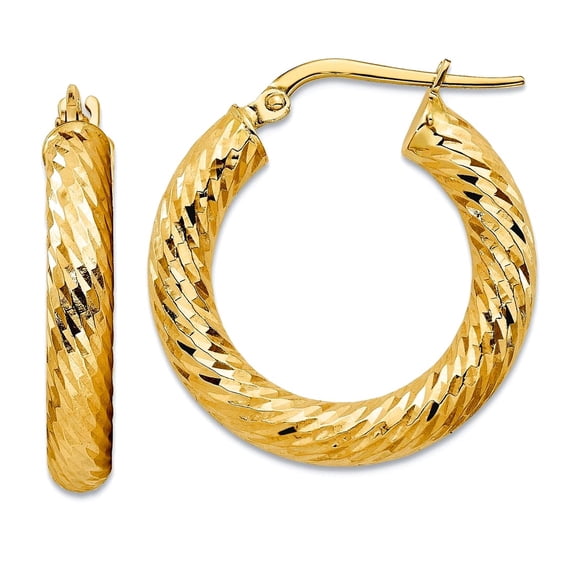 14k Solid Yellow Gold 4x15 Sparkle-Cut Round Hoop Earrings 23.4x22.35mm Wide 4mm Thick Hoop Earring for Women