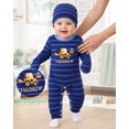 thumbnail image 5 of KIMI BEAR Newborn Baby Boy Romper 0-3 Months Clothes 3 Packs Shower Gift Long Sleeves Excavator Striped Jumpsuit Bodysuit with Hat Mittens 8pcs Clothing Blue, 5 of 7