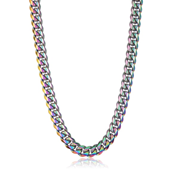 Crucible Jewelry Men's Curb Chain Iridescent Plated Steel Necklace (12mm) - 26"