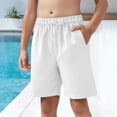 thumbnail image 4 of Atogsazn Kids Boys Summer Shorts Childrens Casual Athletic Elastic Waist Short Pants Drawstring Beach Pants with Pocket 02-White 8-9 Years Fashion, 4 of 6
