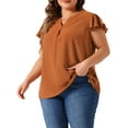 thumbnail image 4 of Agnes Orinda Women's Plus Size Blouses Swiss Dots Notched Neck Ruffle Sleeve Cute Basic Tops 2X Caramel, 4 of 6