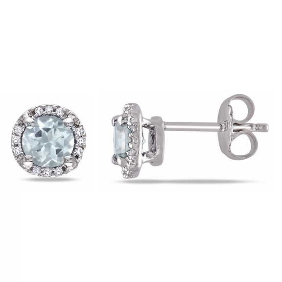 Everly Women's 4/5ct TGW Aquamarine and Diamond Accent Sterling Silver Halo Stud Earrings