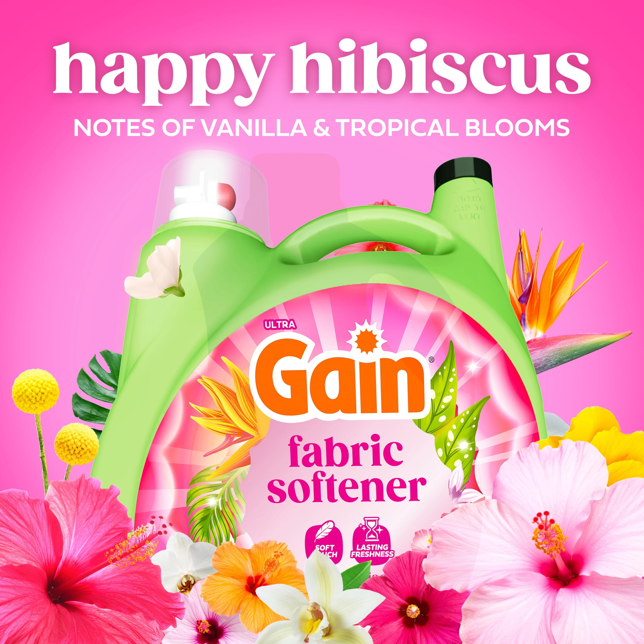 Gain Liquid Laundry Fabric Softener, Happy Hibiscus Scent, 140 fl oz