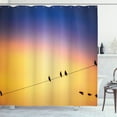 thumbnail image 1 of Bird on a Wire Shower Curtain, Pattern of Romantic Sunset Scenery with Animal Silhouettes, Fabric Bathroom Set with Hooks, 69W X 75L Inches Long, Cobalt Blue and Multicolor, by Ambesonne, 1 of 2